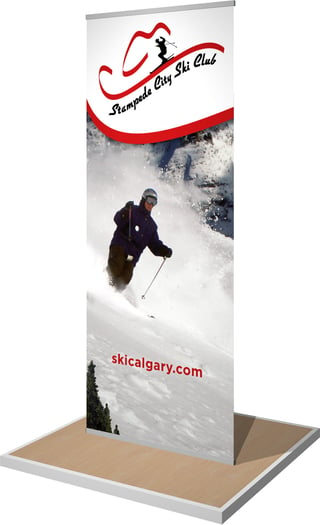 Rendering of a manual-style banner stand.